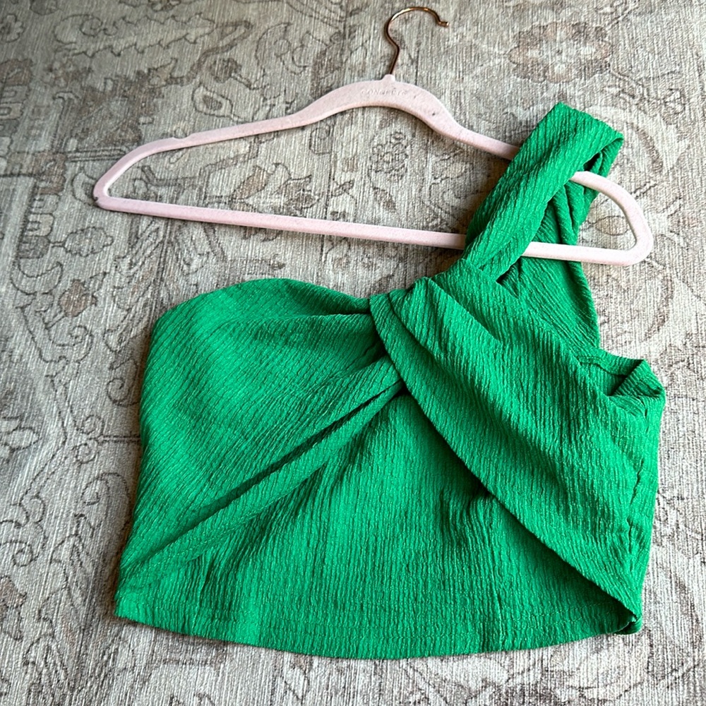 SHEIN forest green one shoulder cropped top, medium